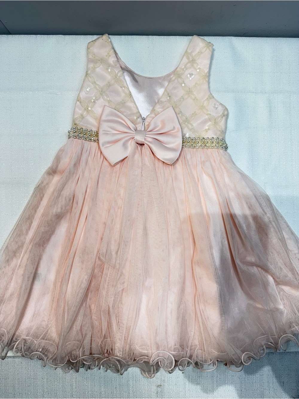 Girls' Light Pink Bow-Accent Tulle Party Dress